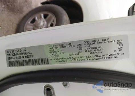 2022 Ram 2500 Tradesman 4X4 6'4 Box z USA, uszkodzony, nr VIN 3C6UR5CJ2NG150131